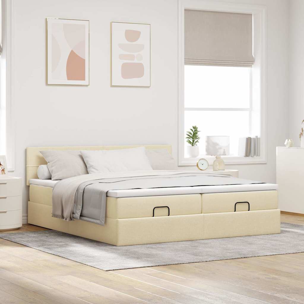 vidaXL Estructura de cama otomana con colchones tela crema 160x200cm