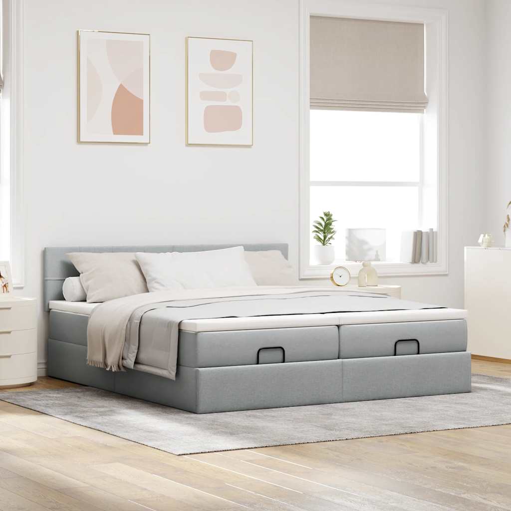 vidaXL Estructura de cama otomana colchones tela gris claro 200x200cm