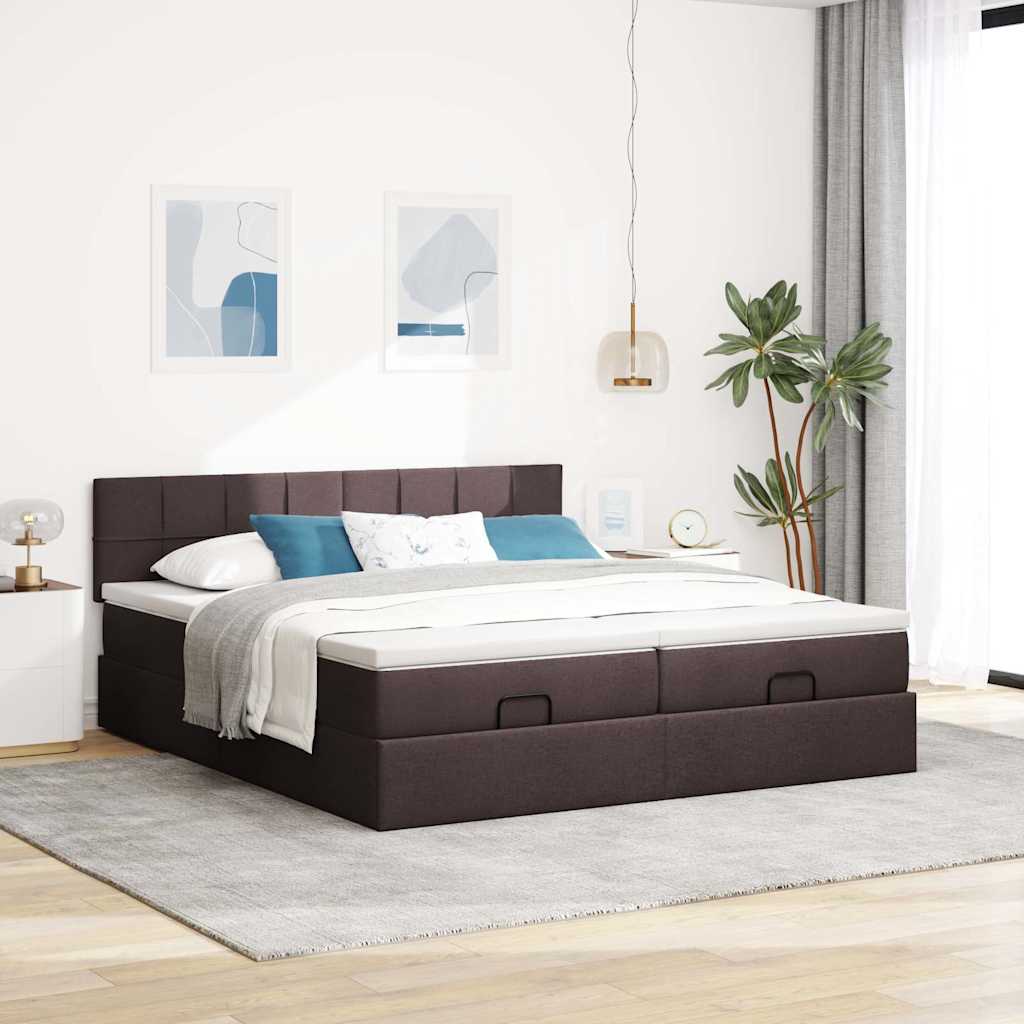 vidaXL Estructura cama otomana colchones tela marrón oscuro 200x200cm