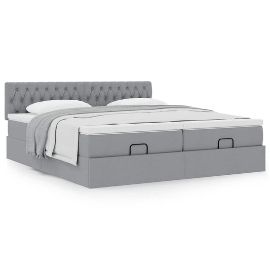 vidaXL Estructura de cama otomana colchones tela gris claro 200x200cm