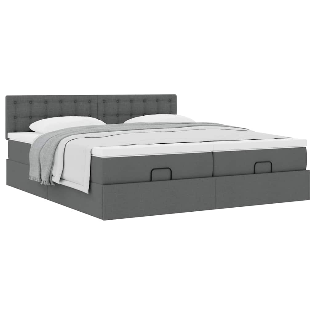 vidaXL Estructura cama otomana colchones tela gris oscuro 160x200 cm