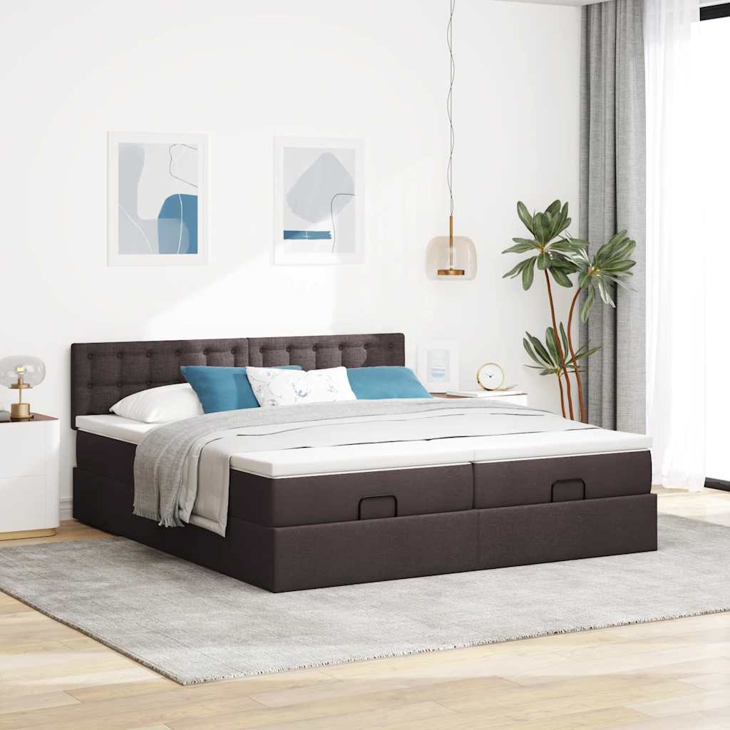 vidaXL Estructura cama otomana colchones tela marrón oscuro 180x200cm