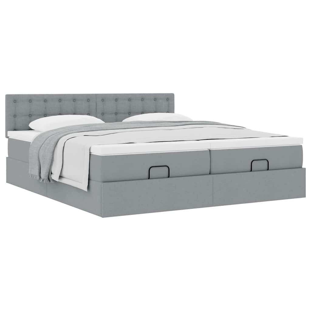 vidaXL Estructura de cama otomana colchones tela gris claro 200x200cm