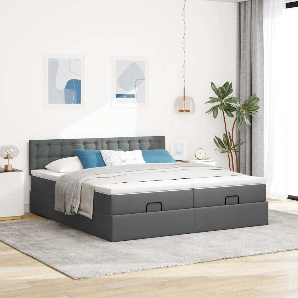 vidaXL Estructura cama otomana colchones tela gris oscuro 200x200cm