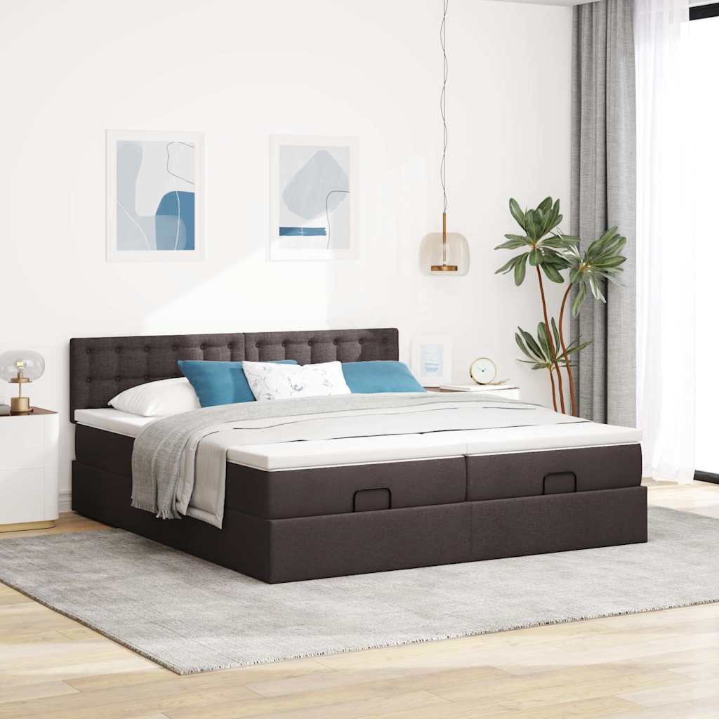 vidaXL Estructura cama otomana colchones tela marrón oscuro 200x200cm