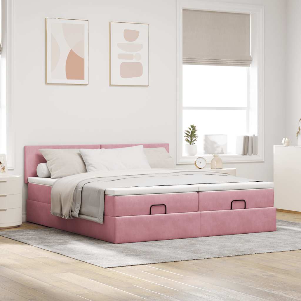 vidaXL Estructura de cama otomana colchones terciopelo rosa 160x200cm