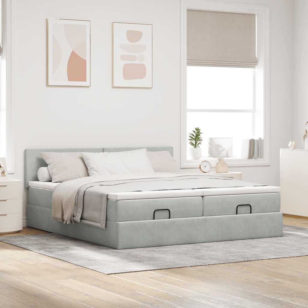 vidaXL Estructura cama otomana colchones terciopelo gris claro