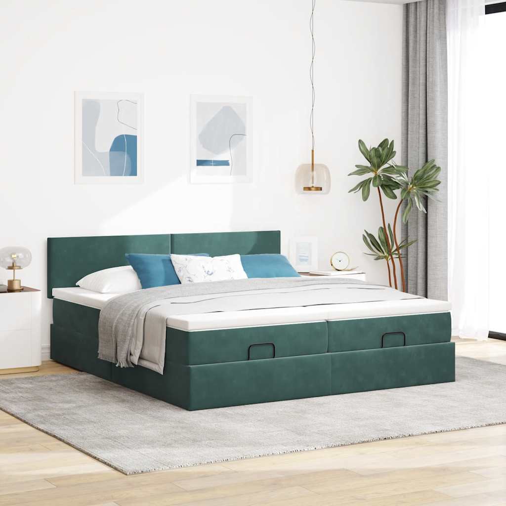 vidaXL Estructura de cama otomana colchones terciopelo verde oscuro