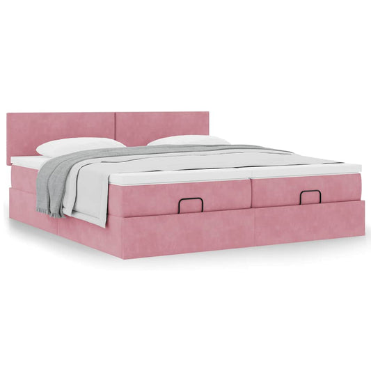 vidaXL Estructura de cama otomana colchones terciopelo rosa 180x200cm