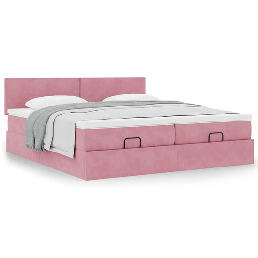 vidaXL Estructura de cama otomana colchones terciopelo rosa 200x200cm