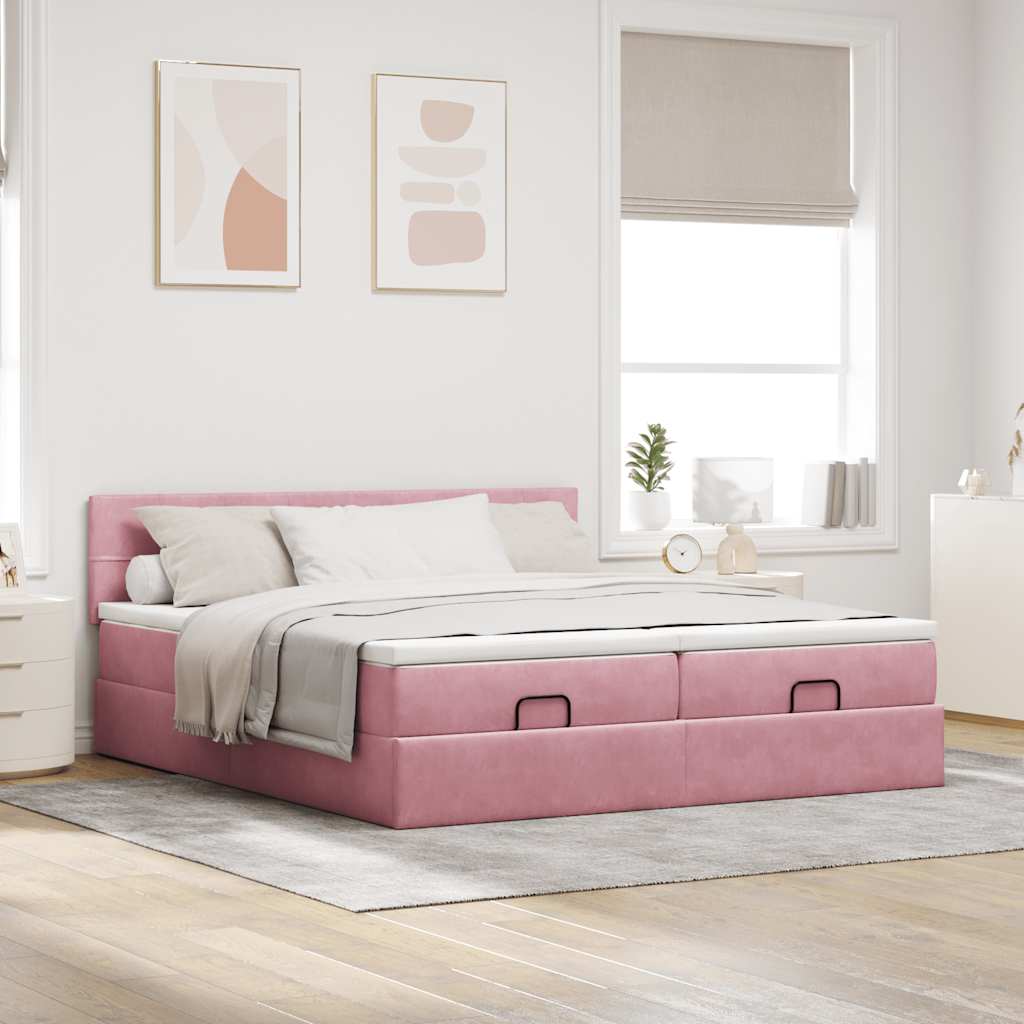 vidaXL Estructura de cama otomana colchones terciopelo rosa 160x200cm