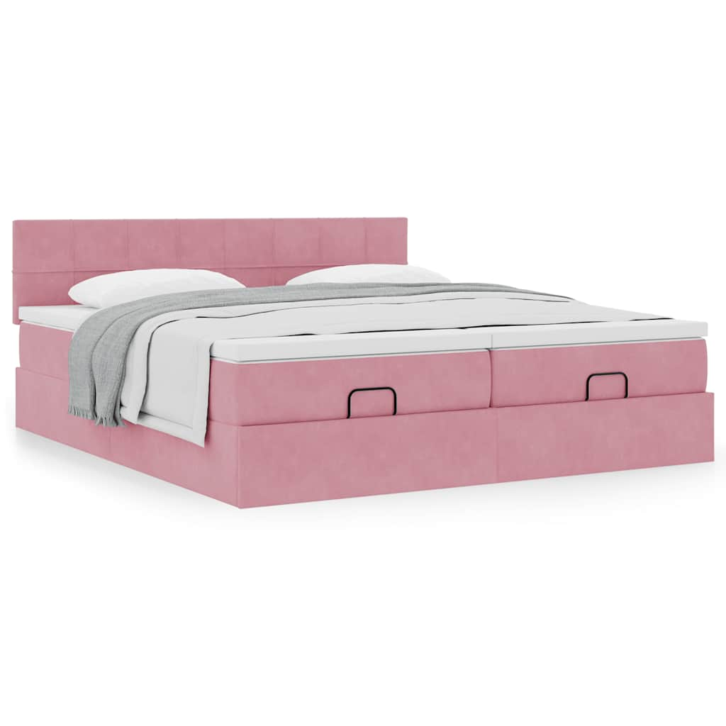 vidaXL Estructura de cama otomana colchones terciopelo rosa 160x200cm