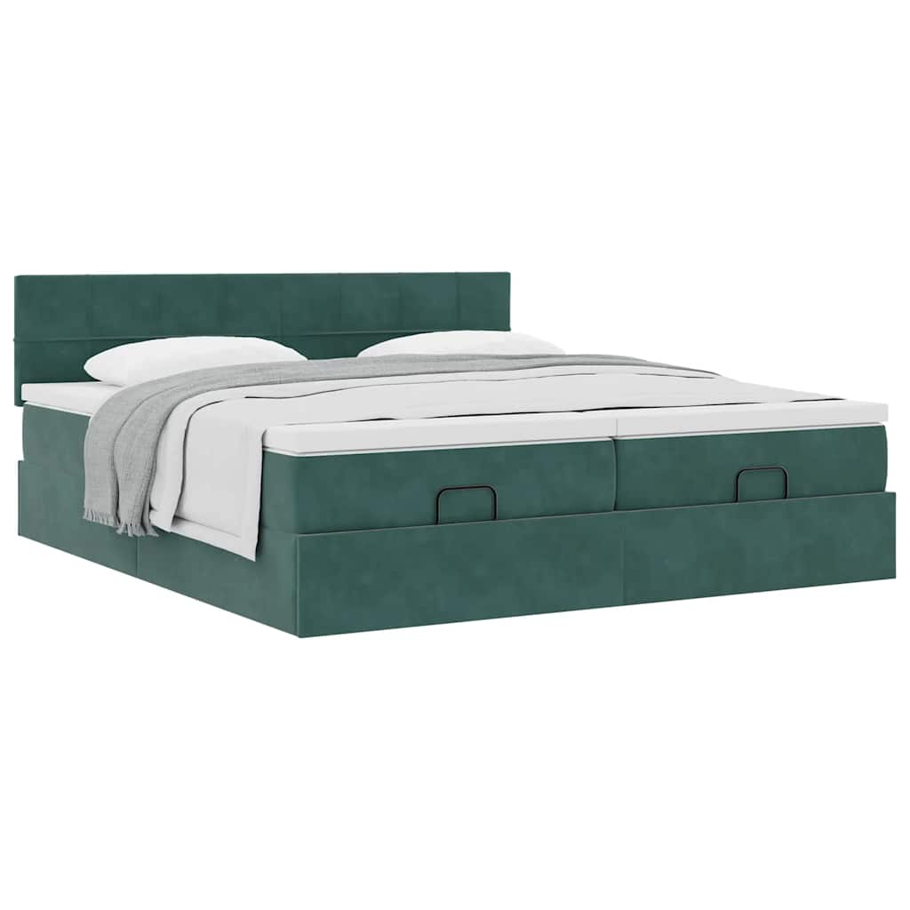 vidaXL Estructura de cama otomana colchones terciopelo verde oscuro