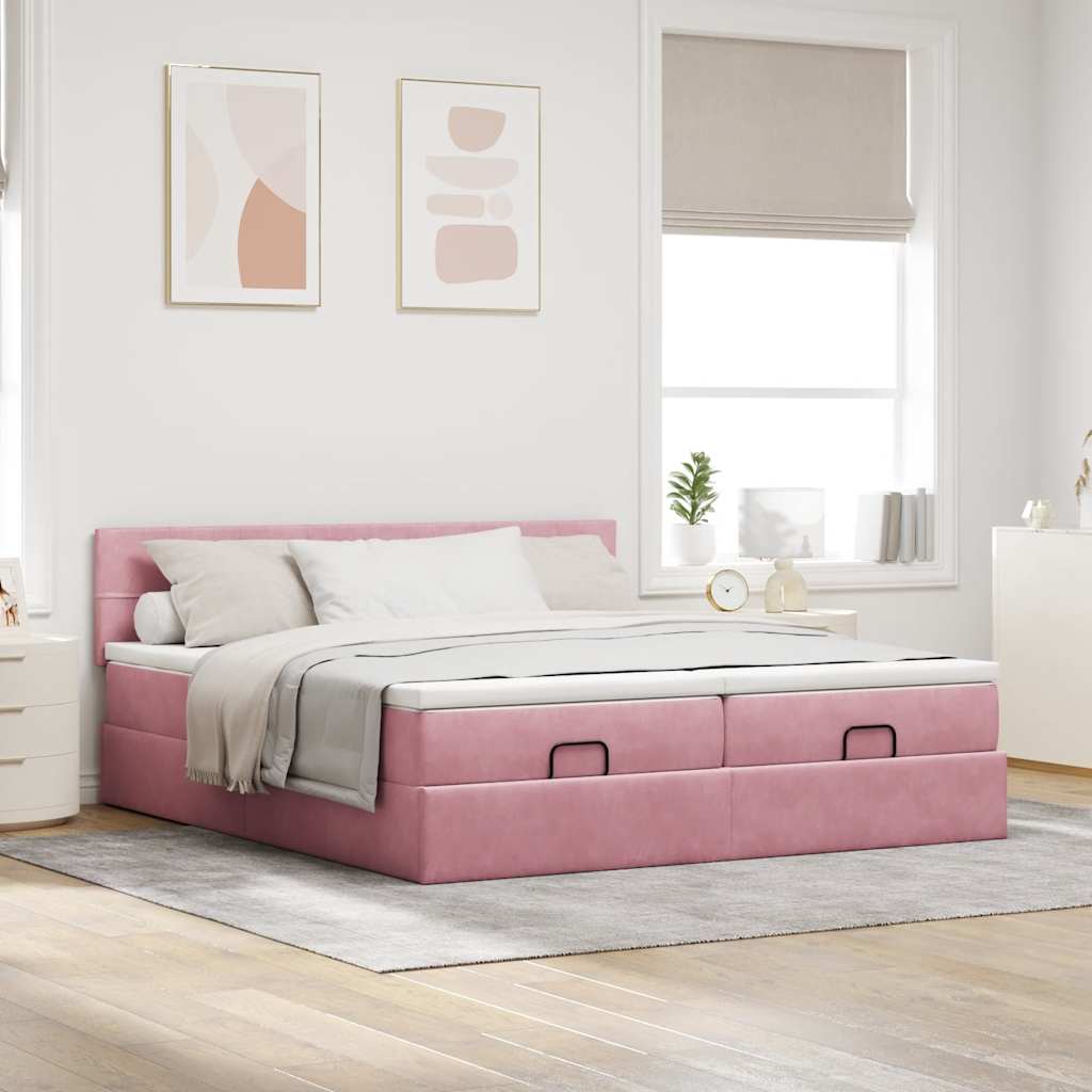 vidaXL Estructura de cama otomana colchones terciopelo rosa 200x200cm