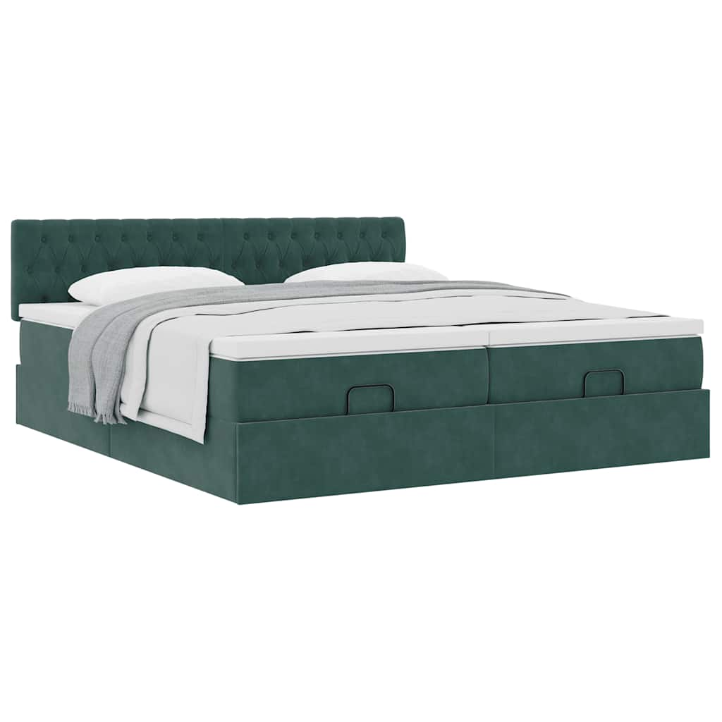 vidaXL Estructura de cama otomana colchones terciopelo verde oscuro