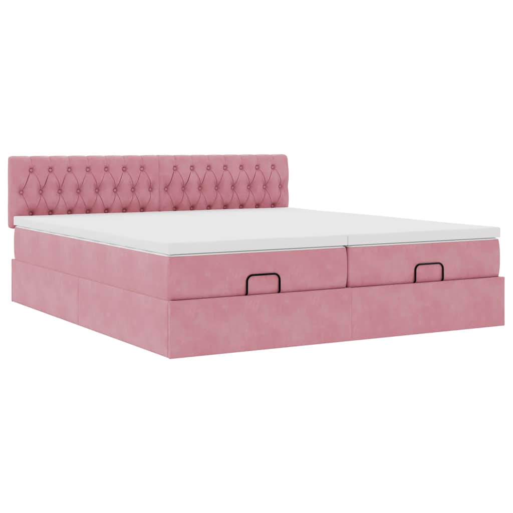 vidaXL Estructura de cama otomana colchones terciopelo rosa 160x200cm