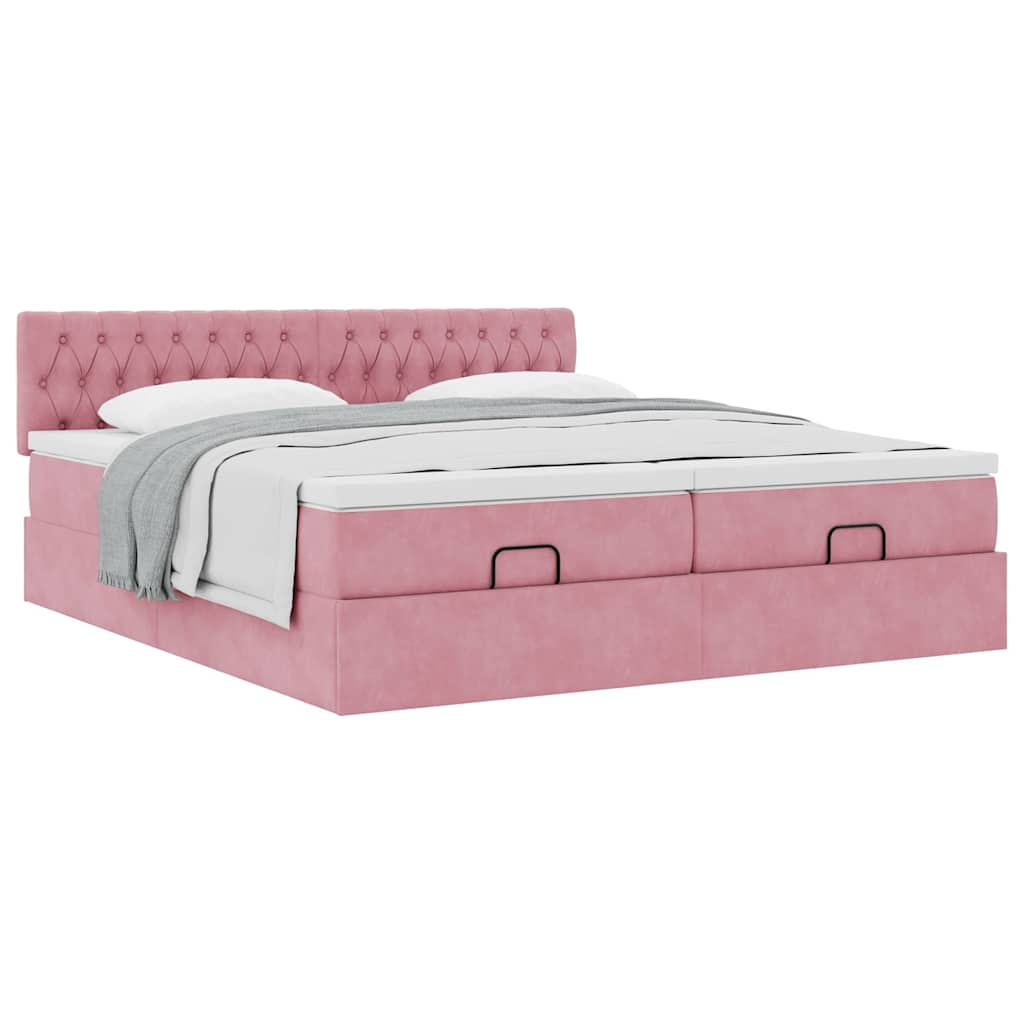 vidaXL Estructura de cama otomana colchones terciopelo rosa 160x200cm