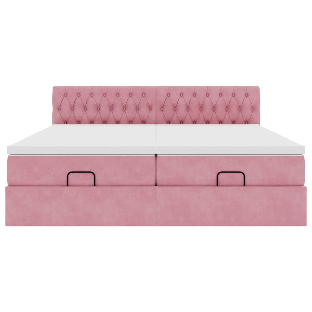 vidaXL Estructura de cama otomana colchones terciopelo rosa 160x200cm