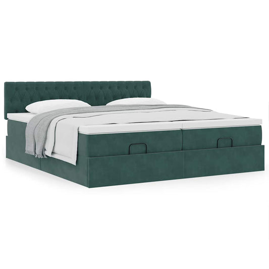 vidaXL Estructura de cama otomana colchones terciopelo verde oscuro