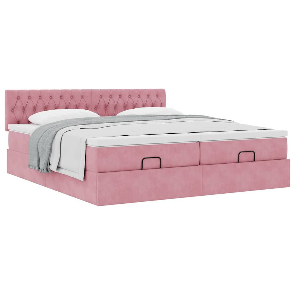 vidaXL Estructura de cama otomana colchones terciopelo rosa 180x200cm