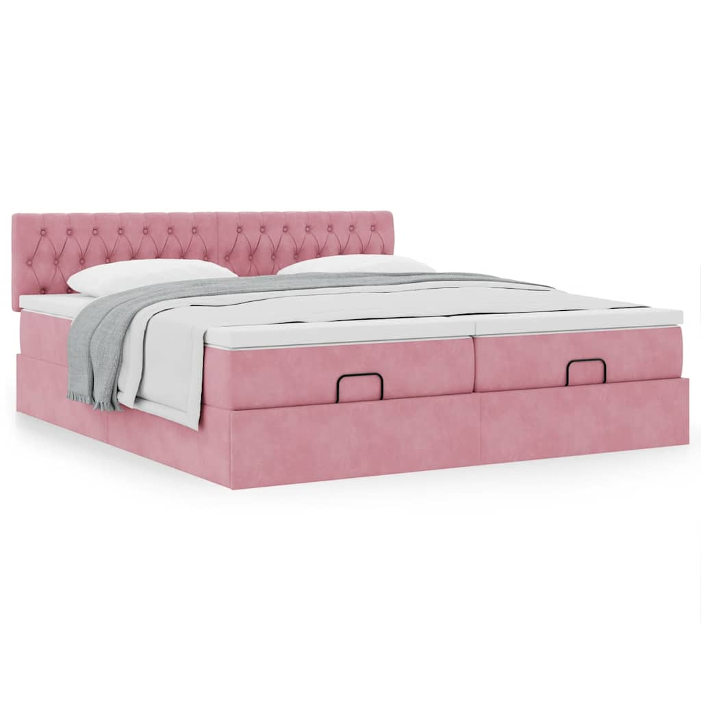 vidaXL Estructura de cama otomana colchones terciopelo rosa 180x200cm