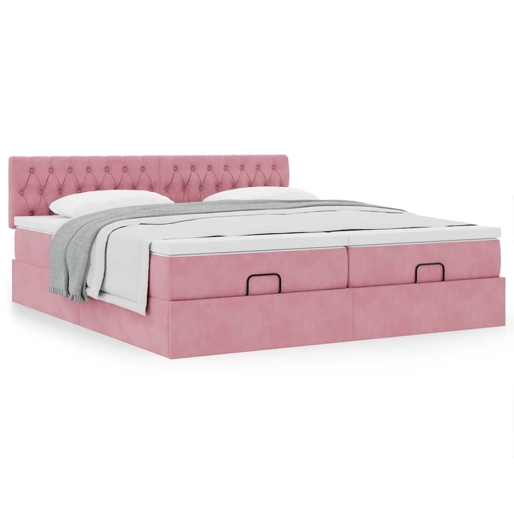 vidaXL Estructura de cama otomana colchones terciopelo rosa 200x200cm