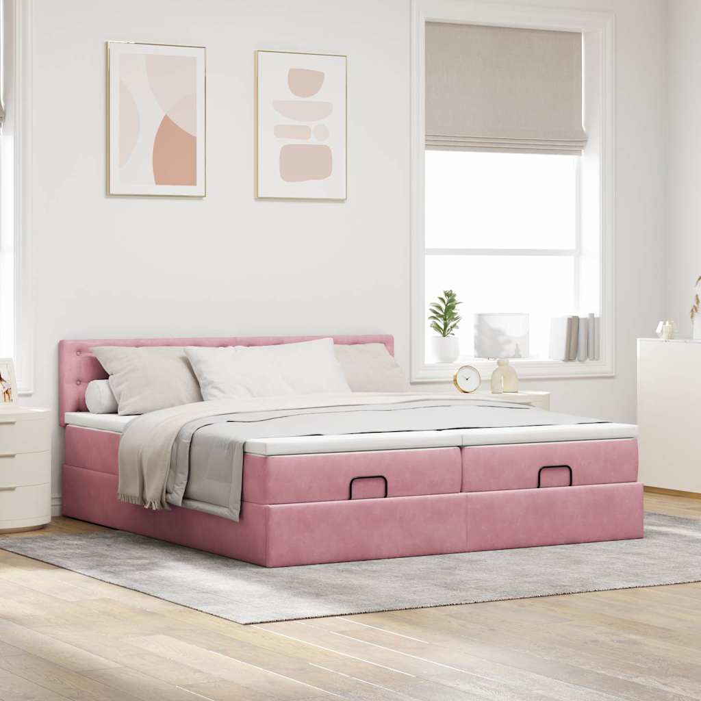 vidaXL Estructura de cama otomana colchones terciopelo rosa 180x200cm