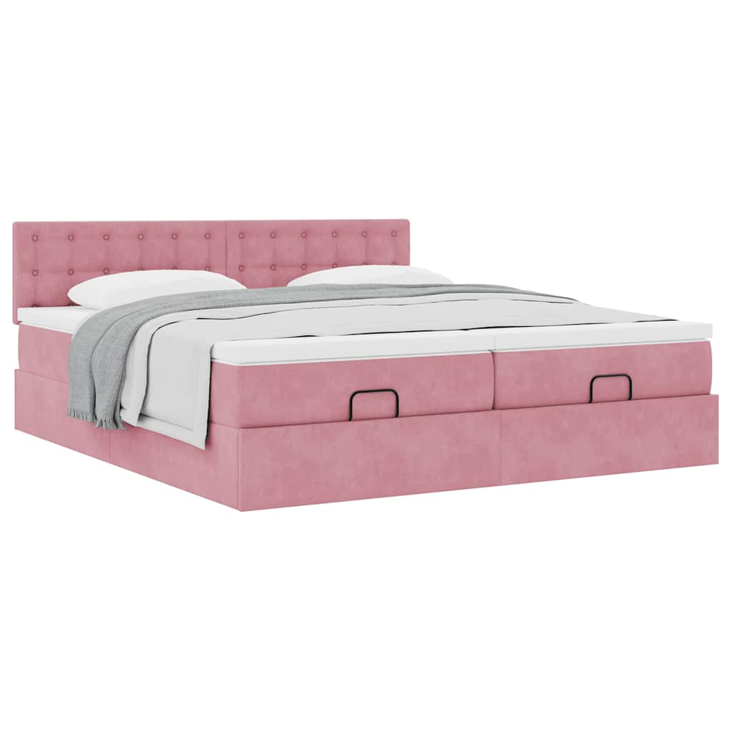 vidaXL Estructura de cama otomana colchones terciopelo rosa 180x200cm