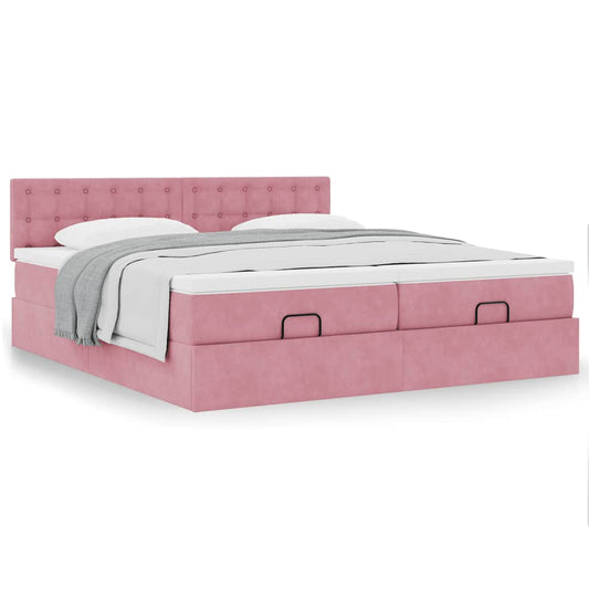 vidaXL Estructura de cama otomana colchones terciopelo rosa 180x200cm