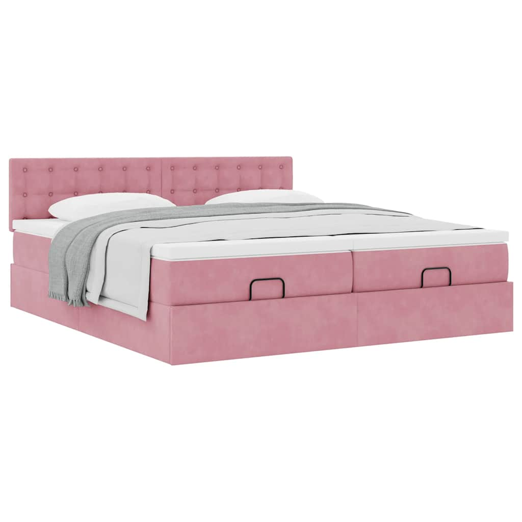 vidaXL Estructura de cama otomana colchones terciopelo rosa 200x200cm