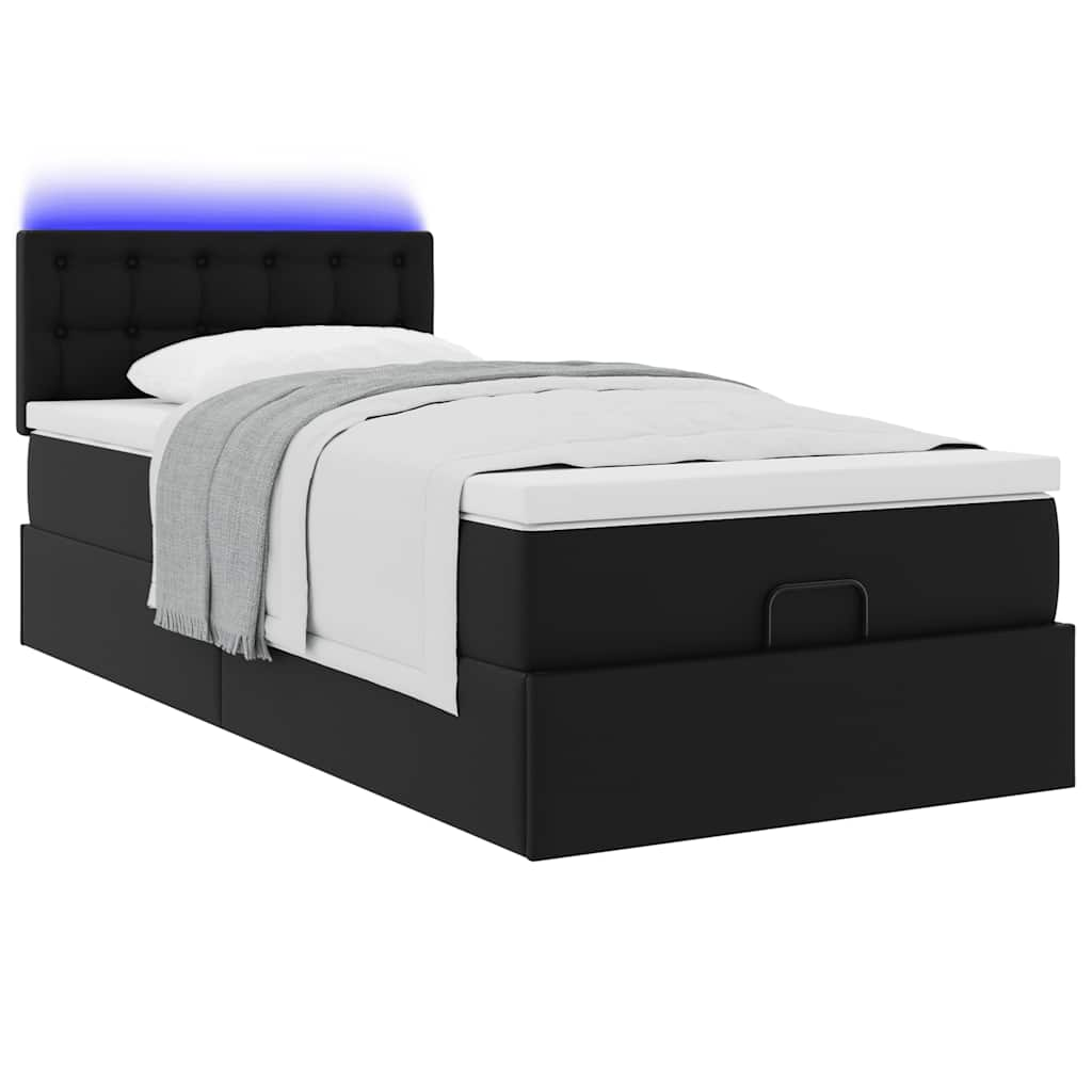 vidaXL Estructura cama otomana colchón cuero sintético negra 90x190 cm