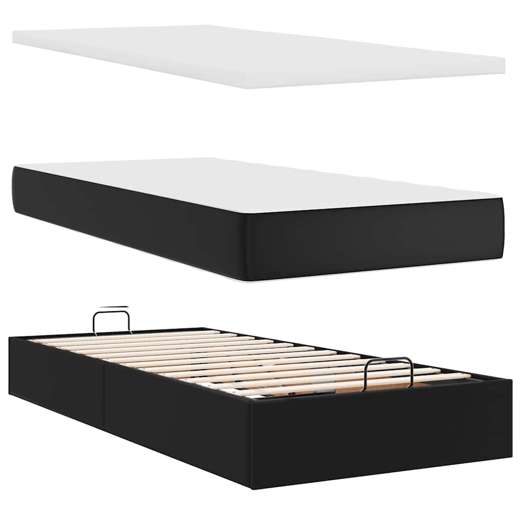 vidaXL Estructura cama otomana colchón cuero sintético negro 90x200 cm