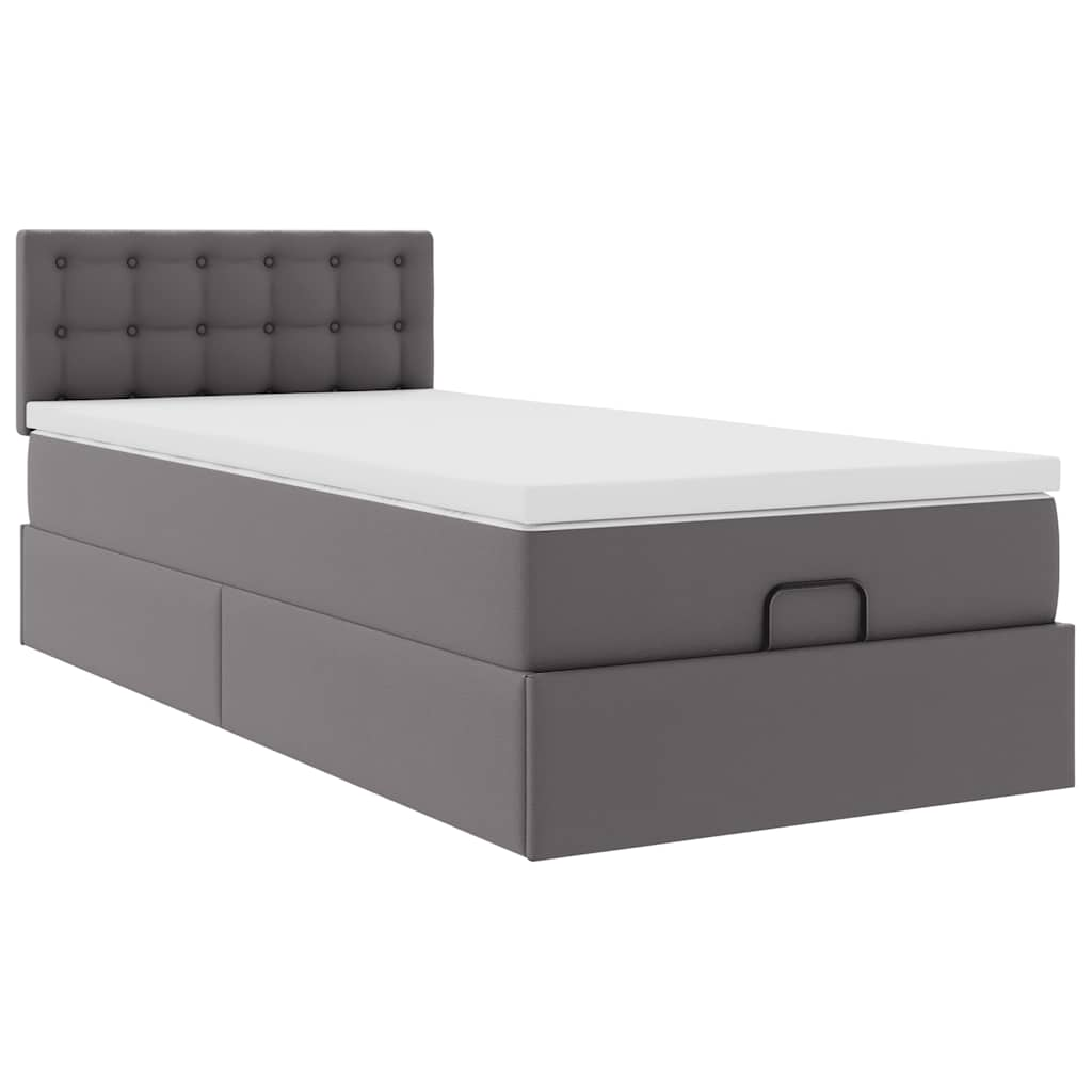 vidaXL Estructura cama otomana colchón cuero sintético gris 90x200 cm