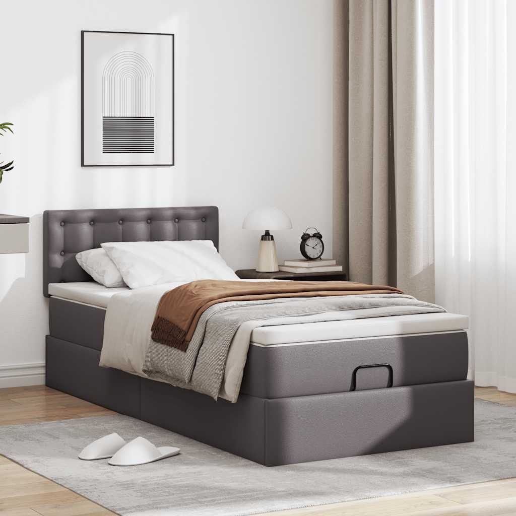 vidaXL Estructura cama otomana colchón cuero sintético gris 100x200cm