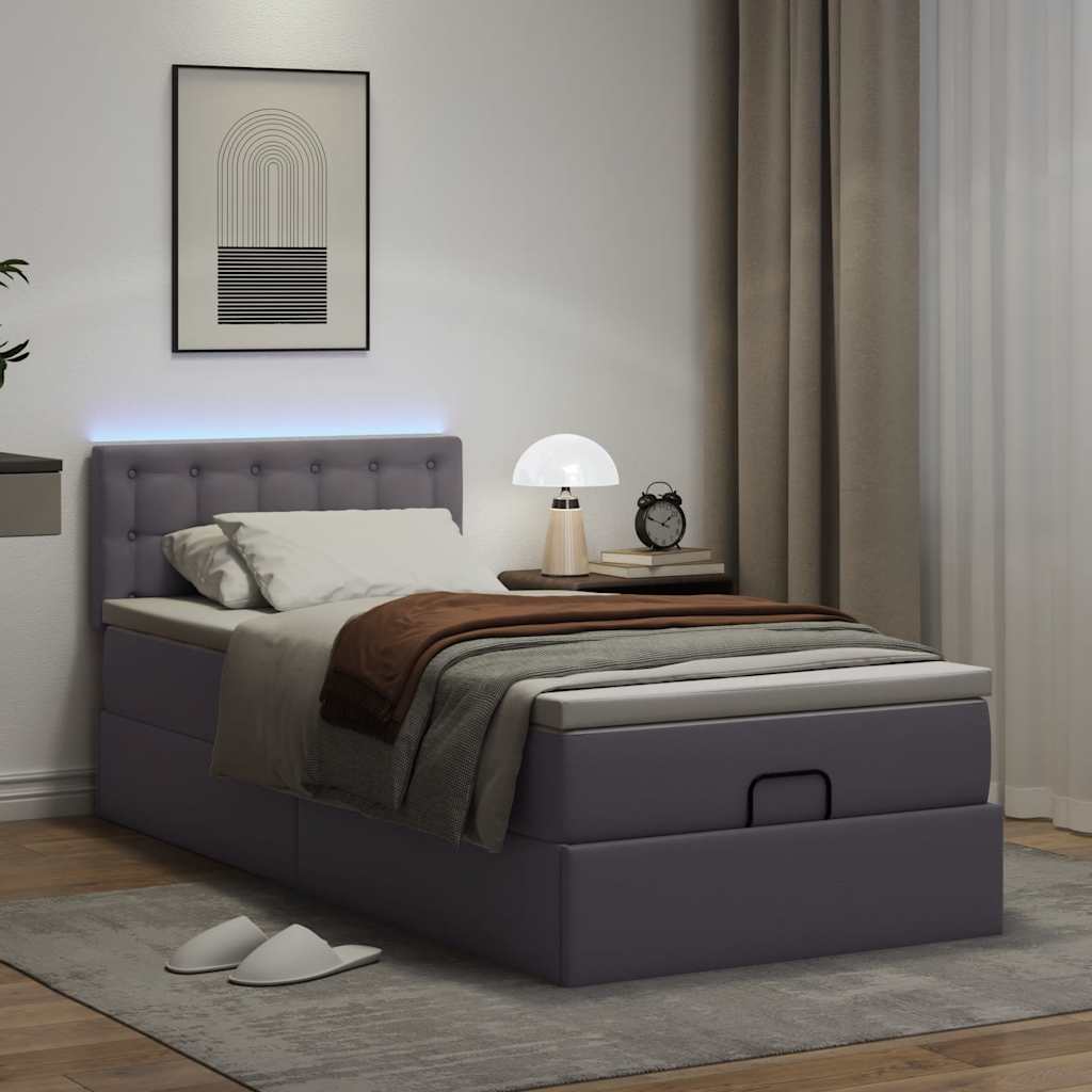 vidaXL Estructura cama otomana colchón cuero sintético gris 100x200cm