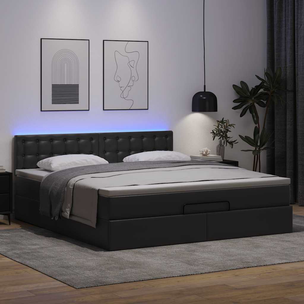 vidaXL Estructura cama otomana colchón cuero sintético negro 160x200cm