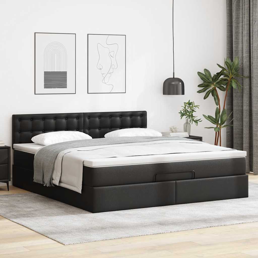 vidaXL Estructura cama otomana colchón cuero sintético negro 180x200cm