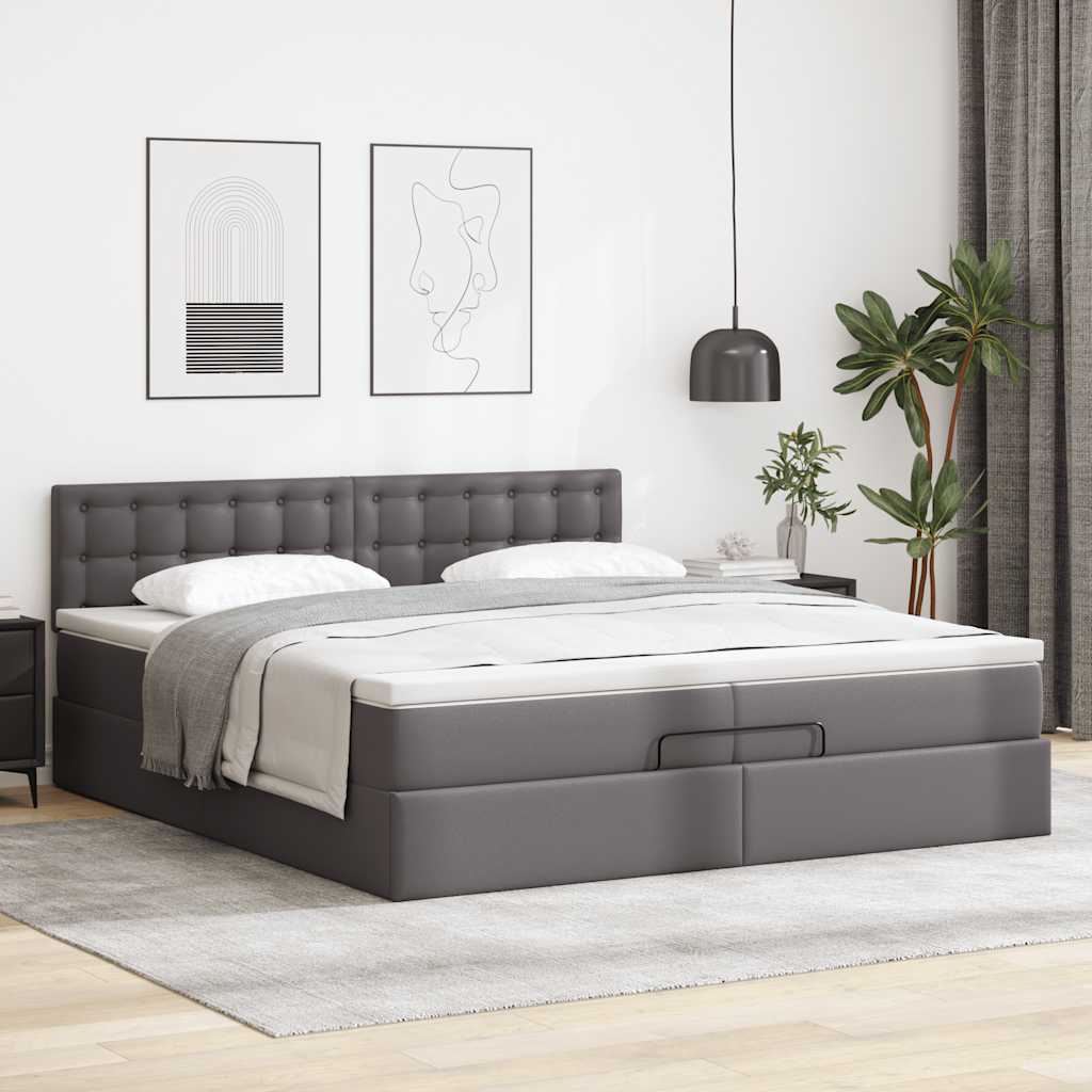 vidaXL Estructura cama otomana colchón cuero sintético gris