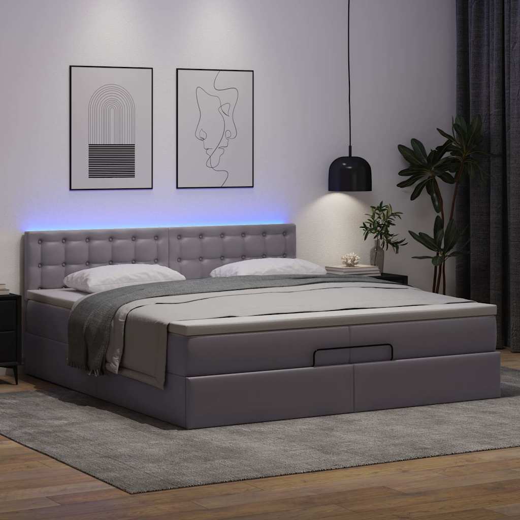 vidaXL Estructura cama otomana colchón cuero sintético gris