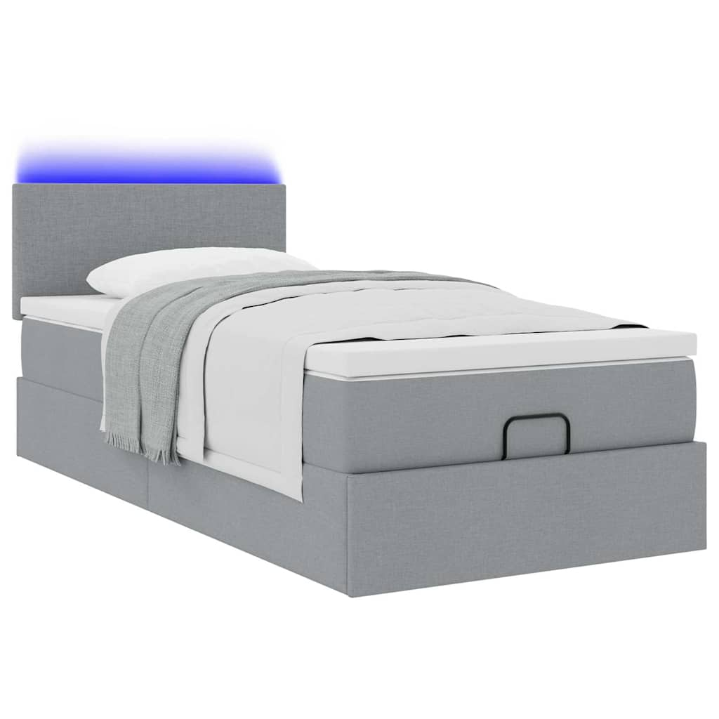 vidaXL Cama otomana con colchón gris claro 90x200 cm tela