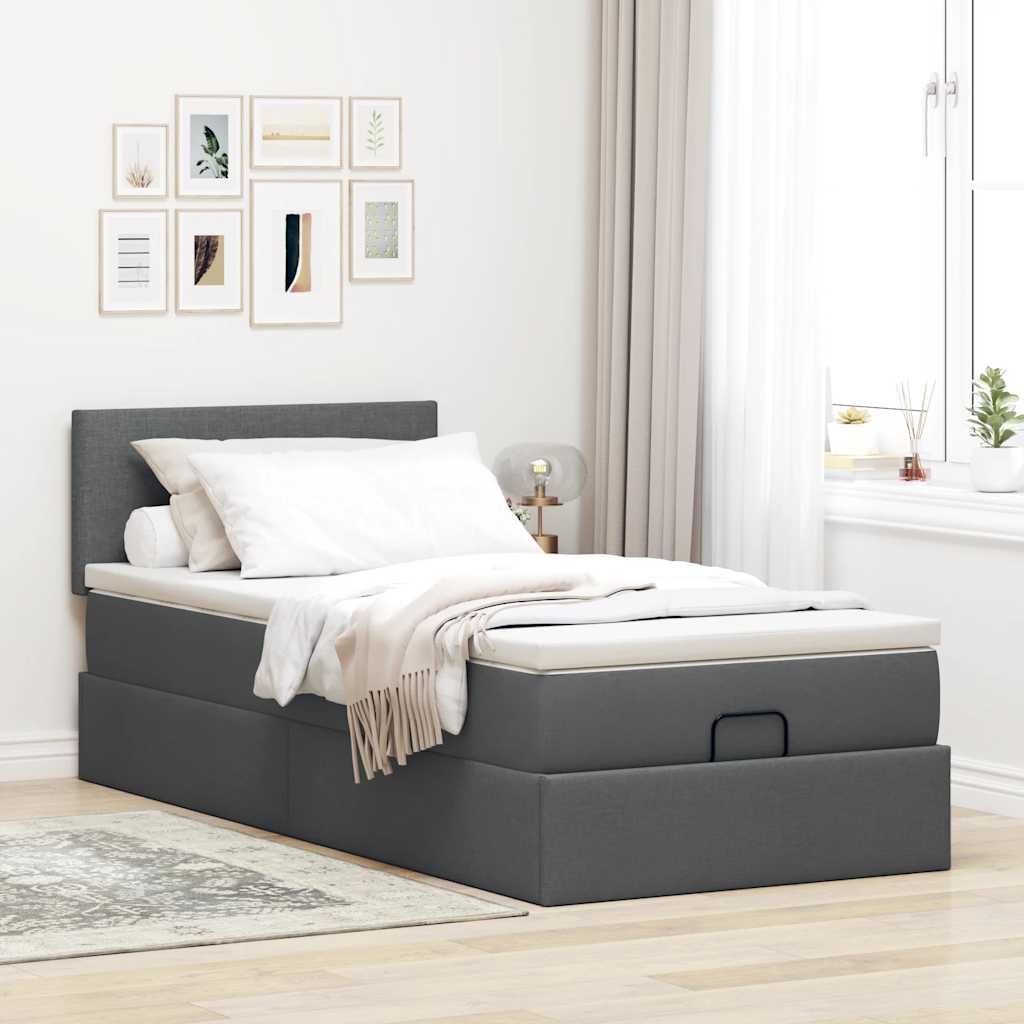 vidaXL Cama otomana con colchón gris oscuro 90x200 cm tela