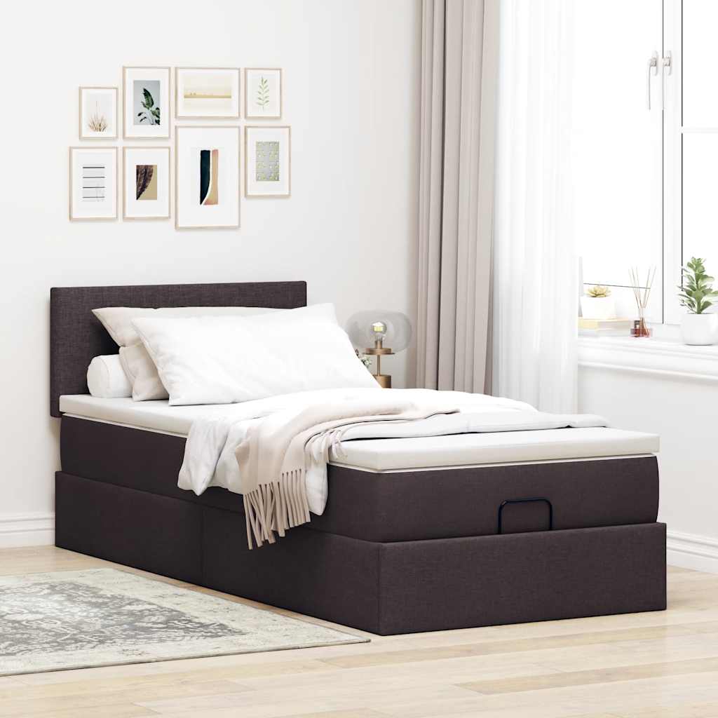 vidaXL Cama otomana con colchón marrón oscuro 90x200 cm tela