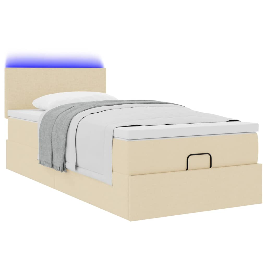 vidaXL Cama otomana con colchón crema 90x200 cm tela