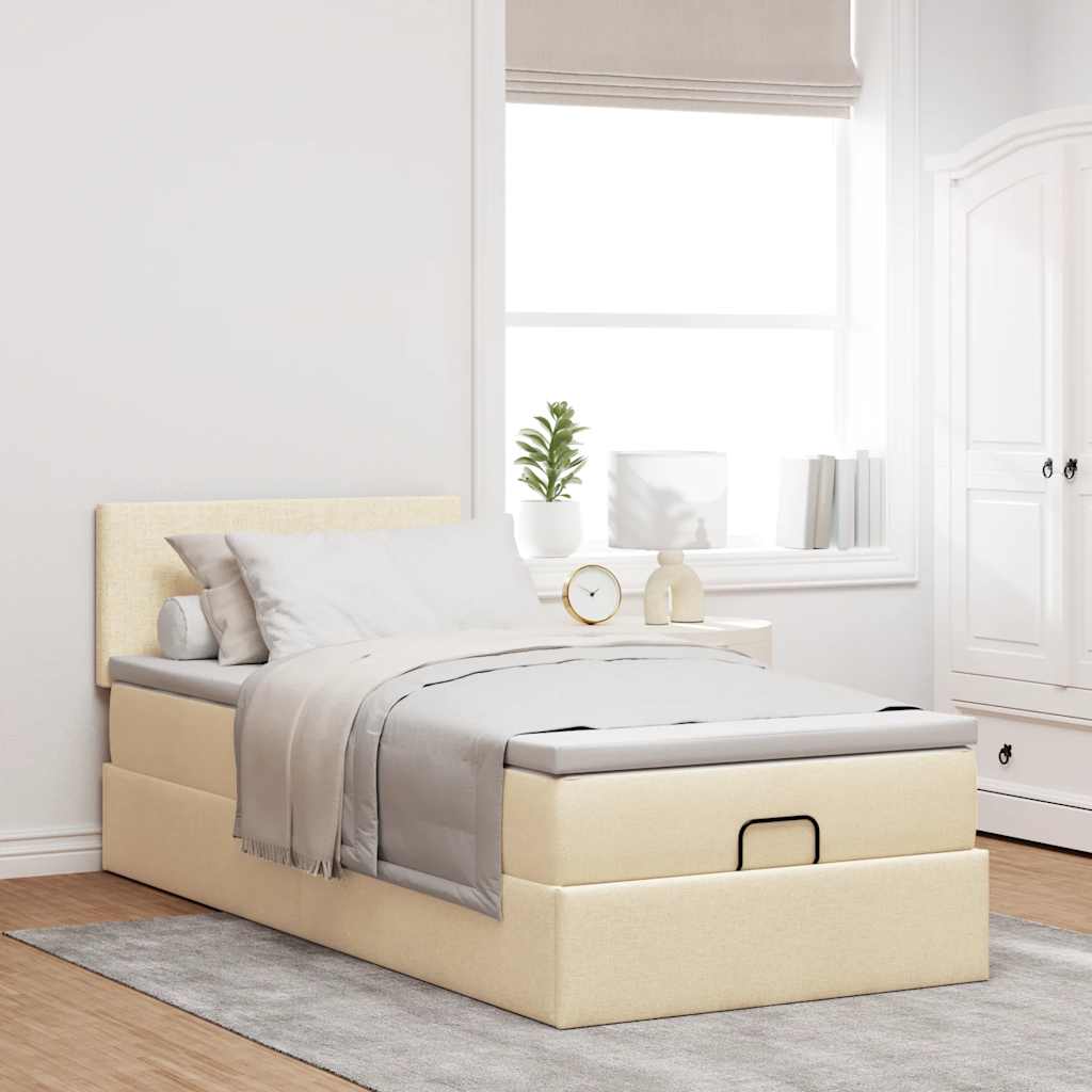 vidaXL Cama otomana con colchón crema 90x200 cm tela