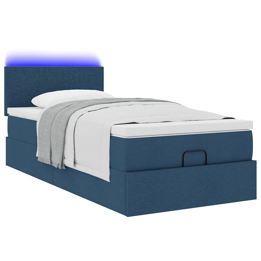 vidaXL Cama otomana con colchón azul 90x200 cm tela