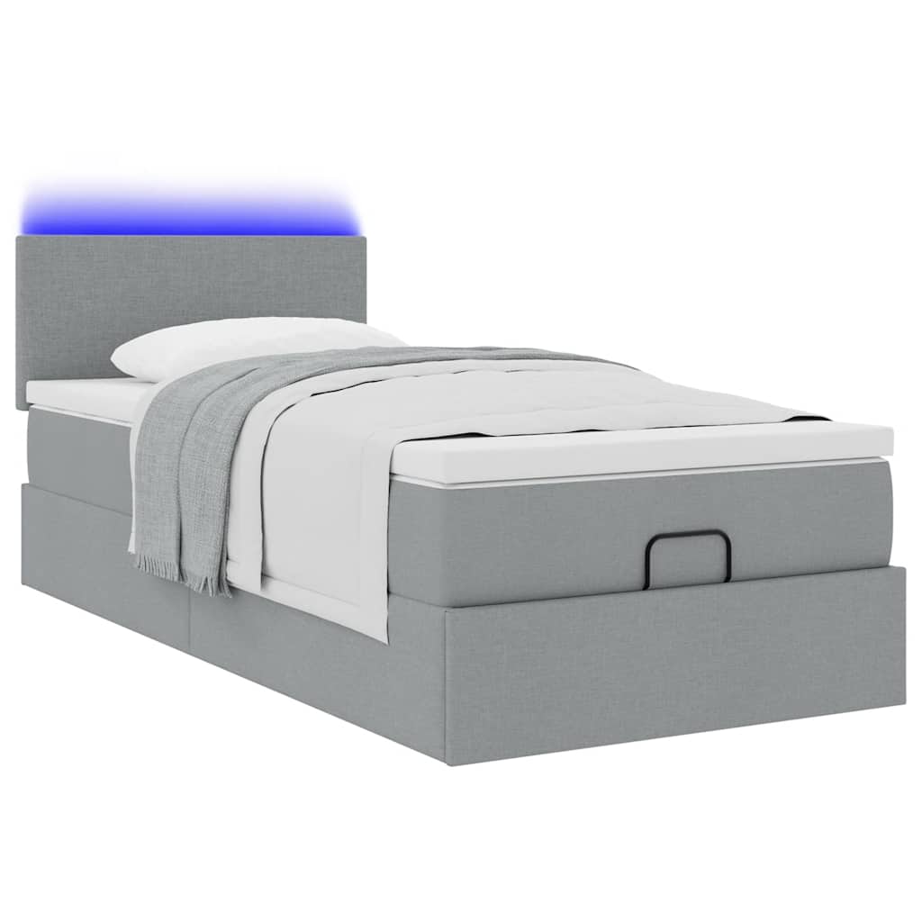 vidaXL Cama otomana con colchón gris claro 100x200 cm tela