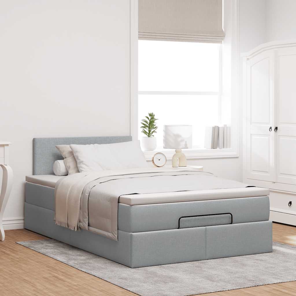 vidaXL Cama otomana con colchón gris claro 120x190 cm tela