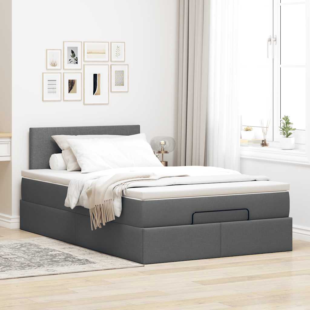 vidaXL Cama otomana con colchón gris oscuro 120x190 cm tela