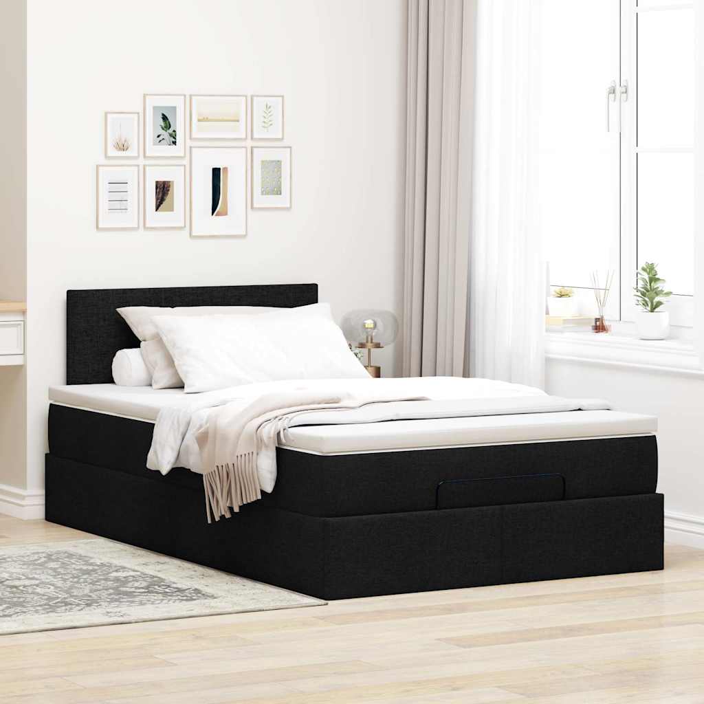 vidaXL Cama otomana con colchón negra 120x190 cm tela