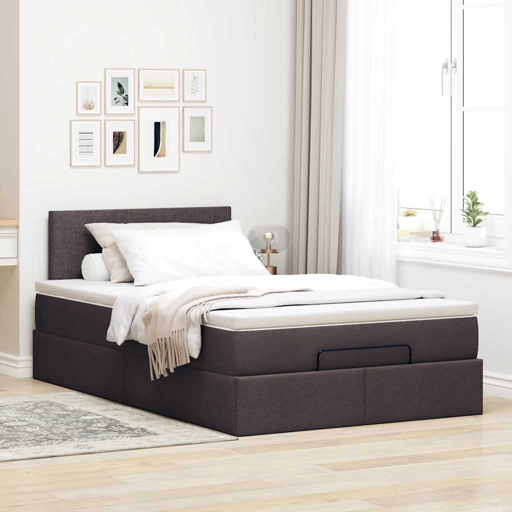 vidaXL Estructura de cama otomana colchón tela marrón oscuro 120x190cm